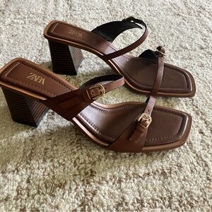Zara Brown Strappy Heeled Sandals